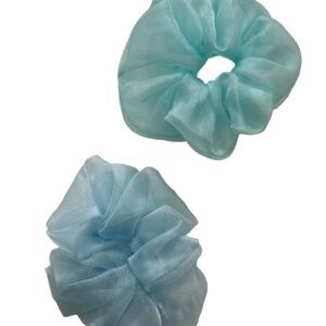 Light Green and Blue Sheer Silk Organza Scrunchies